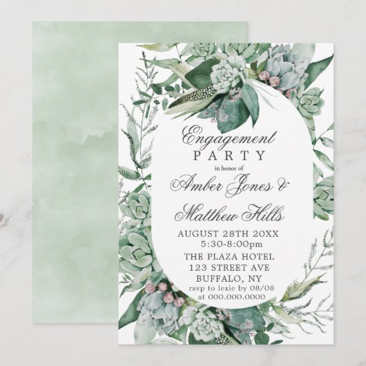 Boho Succulent Greenery Engagement Party Kaart (Voorkant / Achterkant)