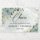 Boho succulent greenery eucalyptus gold lijst sparkling wijnetiket (Enkel label)