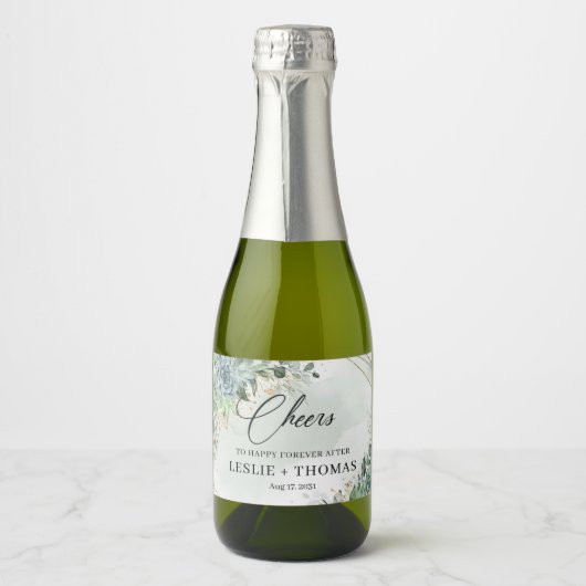 Boho succulent greenery eucalyptus gold lijst sparkling wijnetiket (Voorkant)