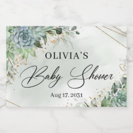 Boho succulent greenery eucalyptus gold lijst sparkling wijnetiket