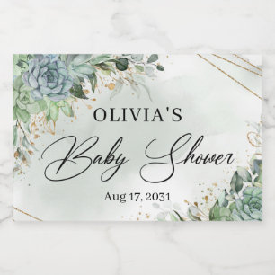 Boho succulent greenery eucalyptus gold lijst sparkling wijnetiket