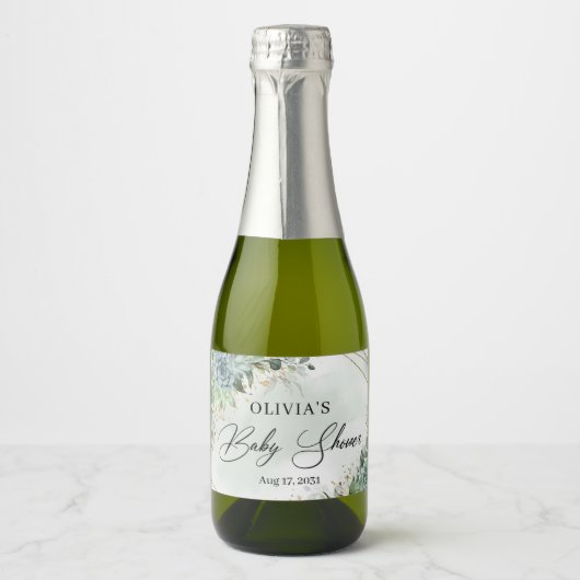Boho succulent greenery eucalyptus gold lijst sparkling wijnetiket (Voorkant)