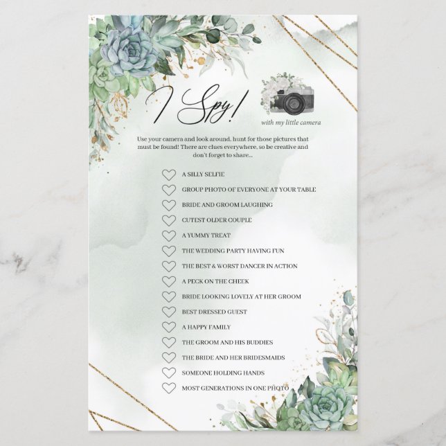 Boho succulent greenery foliage gold lijst I Spy (Voorkant)