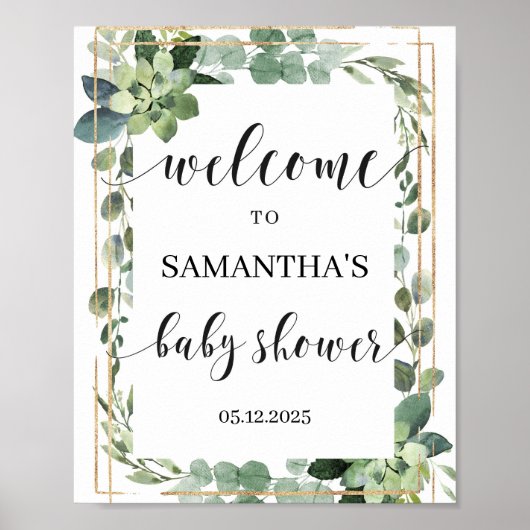 Boho succulent greenery foliage welkomstteken poster (Voorkant)