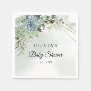 Boho succulent greenery gold lijst Baby shower Servet