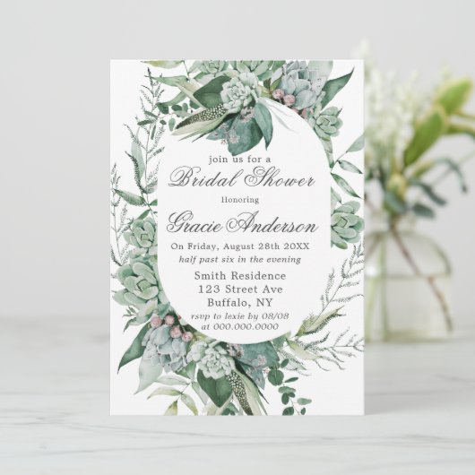 Boho Succulent Greenery Vrijgezellenfeest Kaart (Staand voorkant)