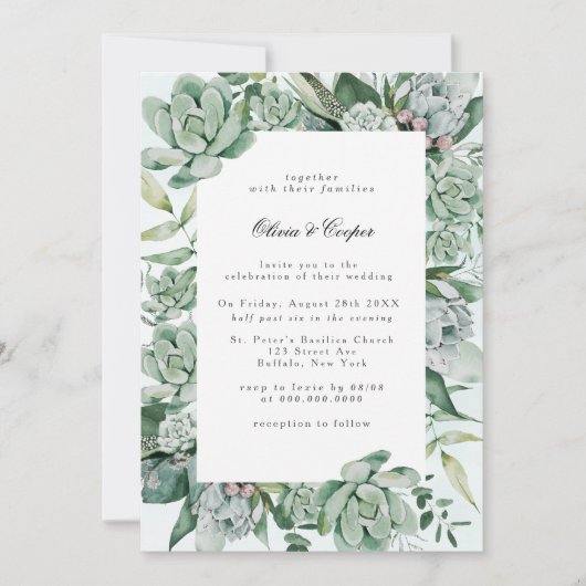 Boho Succulent Greenery Wedding Invitation Kaart (Voorkant)