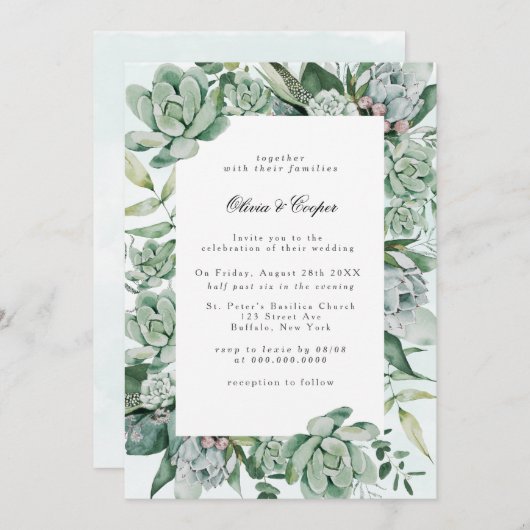 Boho Succulent Greenery Wedding Invitation Kaart (Voorkant / Achterkant)