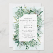 Boho Succulent Greenery Wedding Shower-uitnodiging (Voorkant)