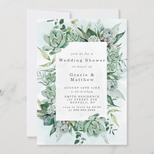 Boho Succulent Greenery Wedding Shower-uitnodiging (Voorkant)