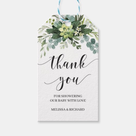 Boho succulent groen gebladerte baby shower cadeaulabel (Voorkant)
