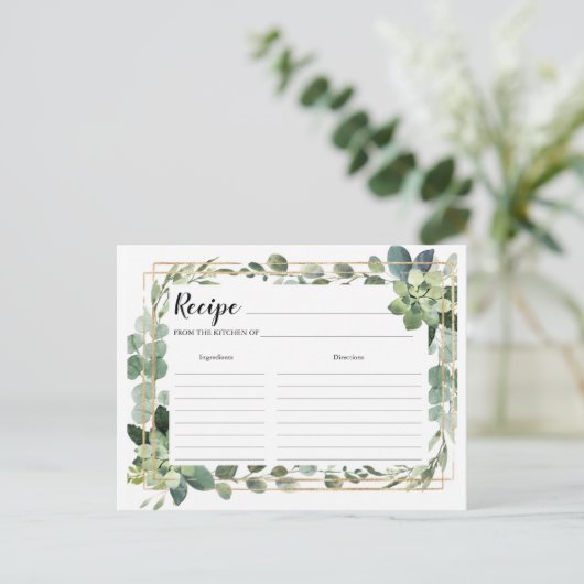 Boho succulent groen recept kaarten voor bruid (Staand voorkant)