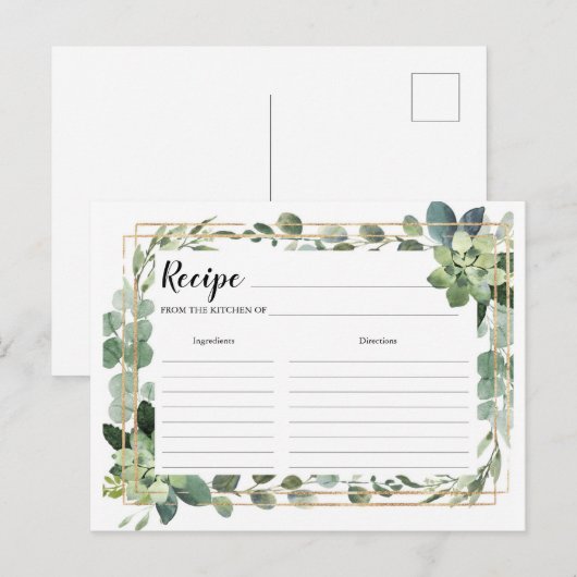 Boho succulent groen recept kaarten voor bruid (Voorkant / Achterkant)
