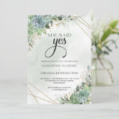 Boho succulente bloeseucalyotus ze zei ja kaart (Staand voorkant)