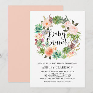 Boho Succulenten Bloemenkrans Baby Brunch Kaart