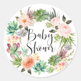 Boho Succulenten Bloemenkrans Zomer Baby Shower Ronde Sticker