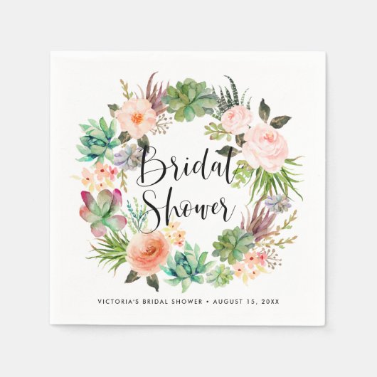 Boho Succulenten Bloemenkrans Zomer Bruidsmeisjesf Servet (Voorkant)