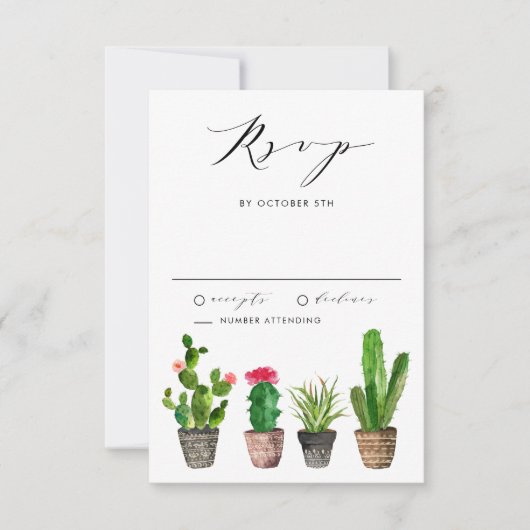 Boho Succulenten en Cactus Zomer Bruiloft RSVP Kaartje (Voorkant)
