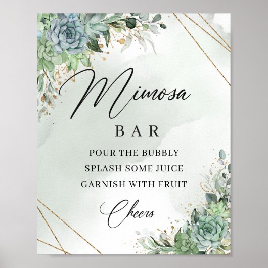 Boho succulenten eucalyptus goud mimosa bar bord poster (Voorkant)