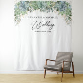 Boho succulenten eucalyptus gouden lijst trouwdag wandkleed (In situ)