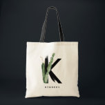 Boho-succulenten Letter K-monogram bruidsmeisje Tote Bag<br><div class="desc">Aanpasbare letter K-monogram-tas met waterverf-succulenten,  namaak goudkleurige bladfolie en zwarte waterverfakcenten. Personaliseer deze succulenten-tas door uw naam of andere details toe te voegen. Deze boho-letter K-monogramtas is perfect als cadeau. Andere letters zijn beschikbaar.</div>