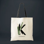 Boho-succulenten Letter K-monogram bruidsmeisje Tote Bag<br><div class="desc">Aanpasbare letter K-monogram-tas met waterverf-succulenten,  namaak goudkleurige bladfolie en zwarte waterverfakcenten. Personaliseer deze succulenten-tas door uw naam of andere details toe te voegen. Deze boho-letter K-monogramtas is perfect als cadeau. Andere letters zijn beschikbaar.</div>