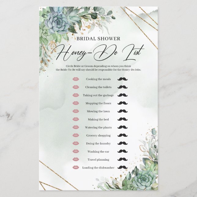 Boho succulents eucalyptus gold Honey-Do List (Voorkant)