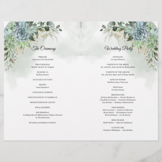 Boho succulents eucalyptus gold lijst bruiloft (Achterkant)