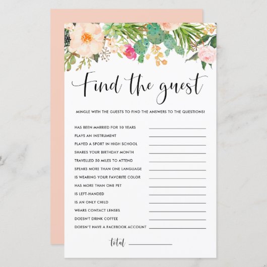 Boho Succulents Floral Vind het Gastenspel (Voorkant / Achterkant)