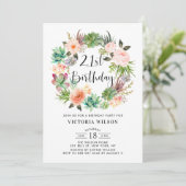 Boho Succulents Floral Wreath 21st Birthday Party Kaart (Staand voorkant)