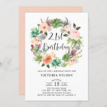 Boho Succulents Floral Wreath 21st Birthday Party Kaart<br><div class="desc">Nodig familie en vrienden uit aan je verjaardagsfeestje met dit succulente thema 21ste verjaardagsuitnodiging. Het is voorzien van waterverf van succulenten,  cactus en bloemen. Deze succulente uitnodiging is perfect voor de zomervakantie en de feestjes voor de themaverjaardag. Personaliseer door namen,  datum,  tijd,  plaats en andere gebeurtenisdetails toe te voegen.</div>