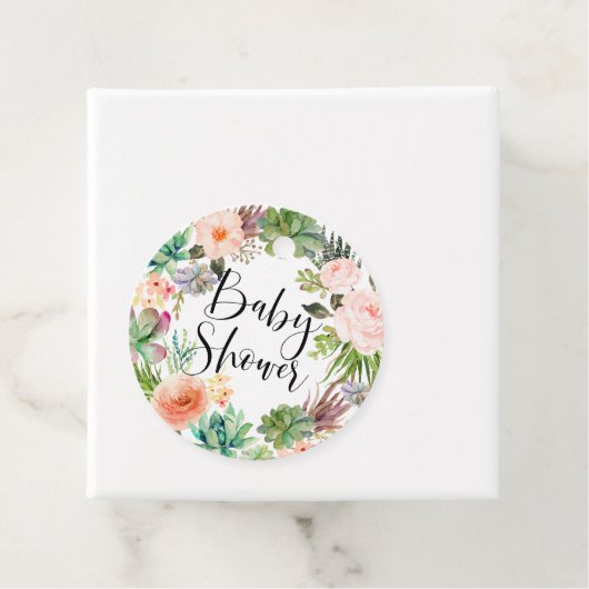 Boho Succulents Floral Wreath Baby shower Bedankjes Labels (In situ)