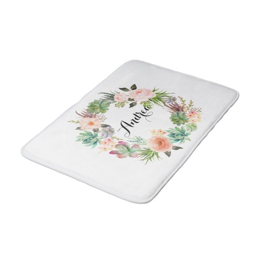 Boho Succulents Floral Wreath Personalized Badmat (Gekanteld)