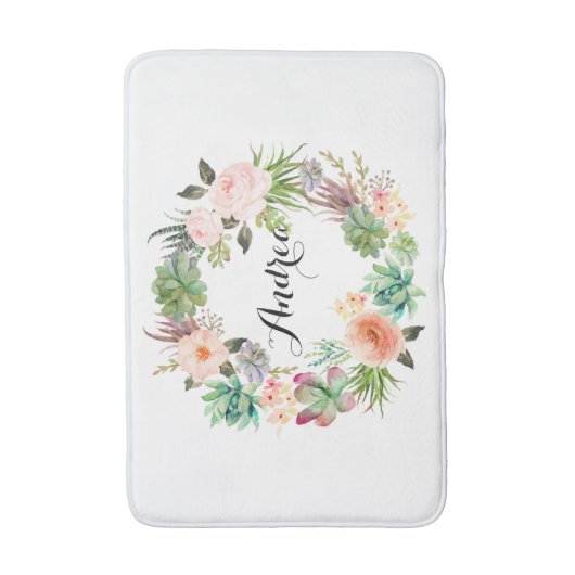 Boho Succulents Floral Wreath Personalized Badmat (Voorkant Verticaal)