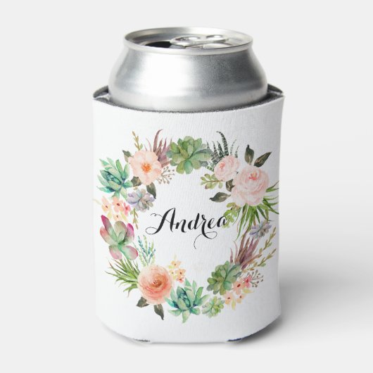 Boho Succulents Floral Wreath Personalized Blikjeskoeler (Blikje Voorkant)