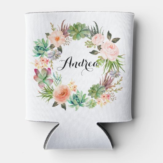 Boho Succulents Floral Wreath Personalized Blikjeskoeler (Voorkant)