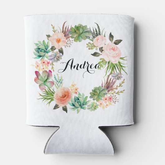 Boho Succulents Floral Wreath Personalized Blikjeskoeler (Achterkant)