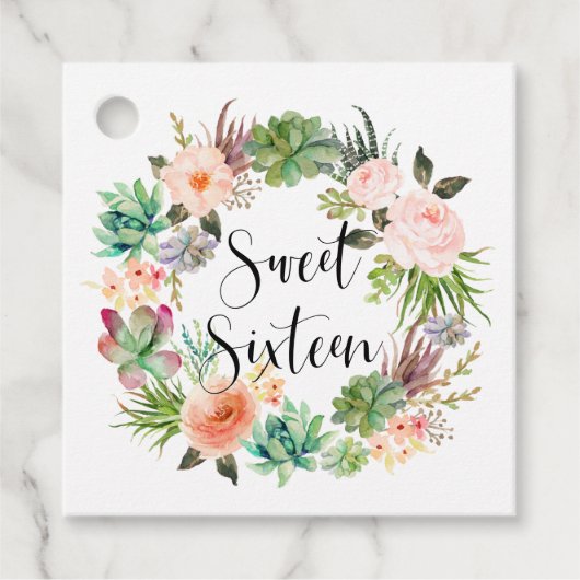 Boho Succulents Floral Wreath Sweet Sixteen Bedankjes Labels (Voorkant)