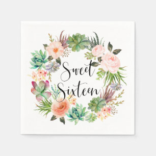 Boho Succulents Floral Wreath Sweet Sixteen Servet