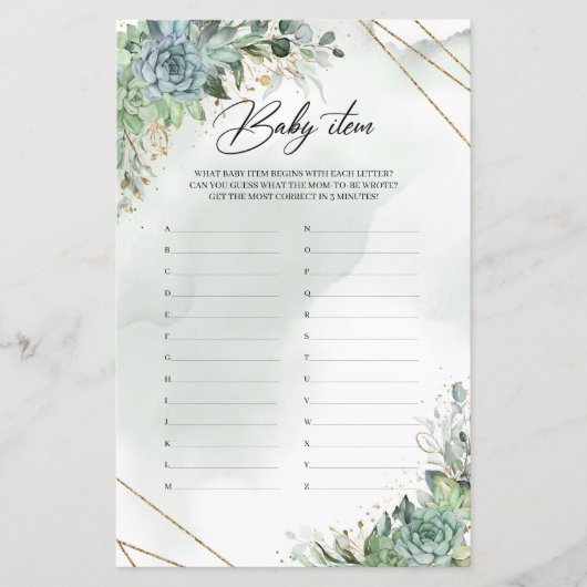 Boho succulents green foliage gold lijst Baby Item (Voorkant)