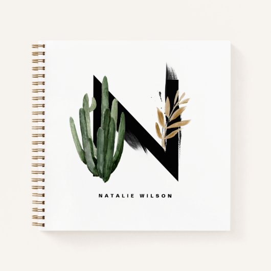 Boho Succulents Letter H Monogram Gepersonaliseerd Notitieboek (Voorkant)