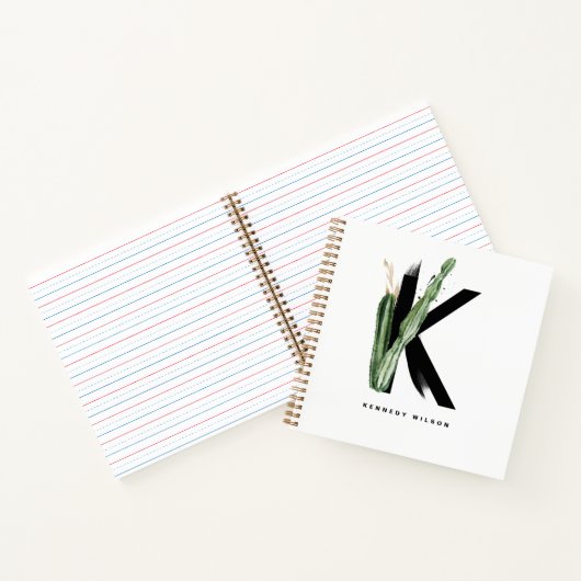 Boho Succulents Letter K Monogram Gepersonaliseerd Notitieboek (Binnen)