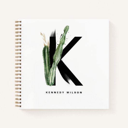 Boho Succulents Letter K Monogram Gepersonaliseerd Notitieboek (Voorkant)