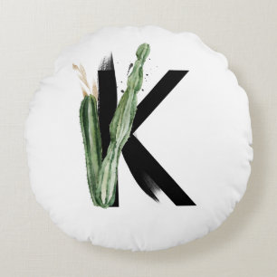 Boho Succulents Letter K Monogram Tropical Rond Kussen