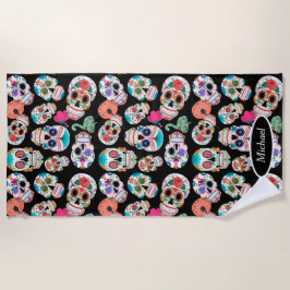 Boho Sugar Skulls op Black Strandlaken