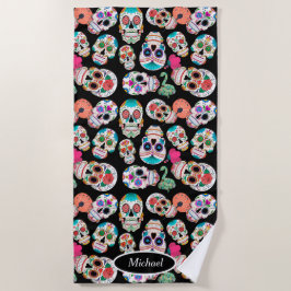 Boho Sugar Skulls op Black Strandlaken