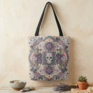 Boho Suiker Schedel Folk Art Tote Bag