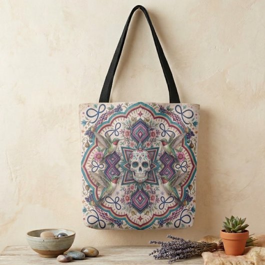 Boho Suiker Schedel Folk Art Tote Bag
