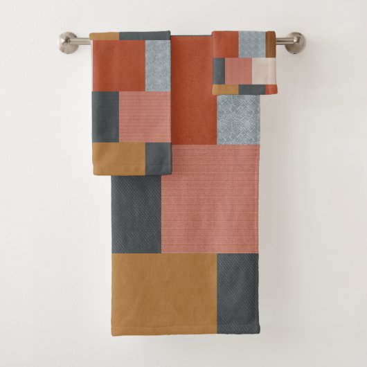 Boho Summer Blue Yellow Terracota Beige Patchwork Bad Handdoek (Insitu)