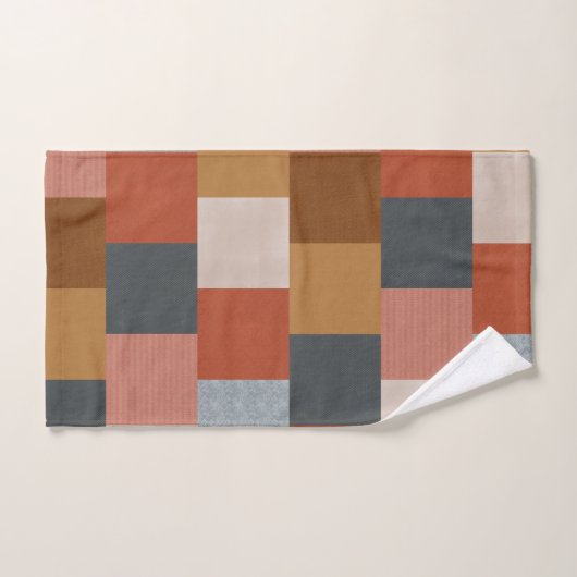 Boho Summer Blue Yellow Terracota Beige Patchwork Bad Handdoek (Handdoek)